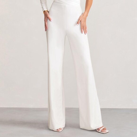 CLUB L London Womens Off One Shoulder Wide Leg White Ruched Jumpsuit Size 16 NWT - Picture 3 of 12